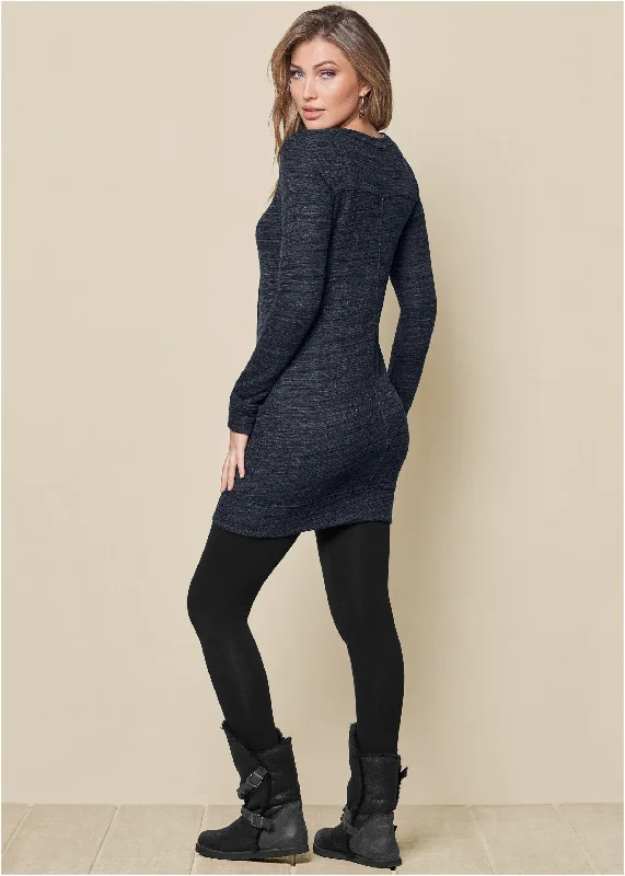 Lace-up French terry dress - Charcoal Grey