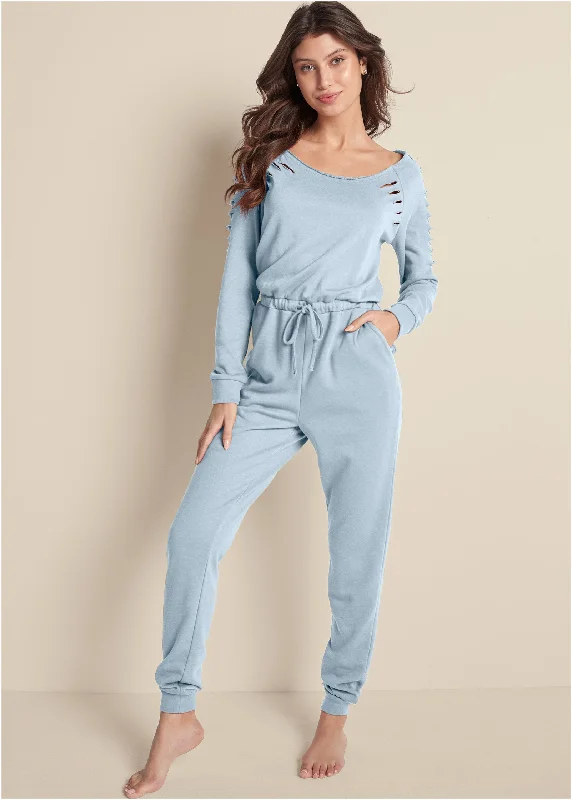 Slash sleeve jumpsuit - Light Blue