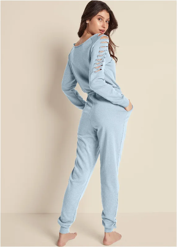 Slash sleeve jumpsuit - Light Blue