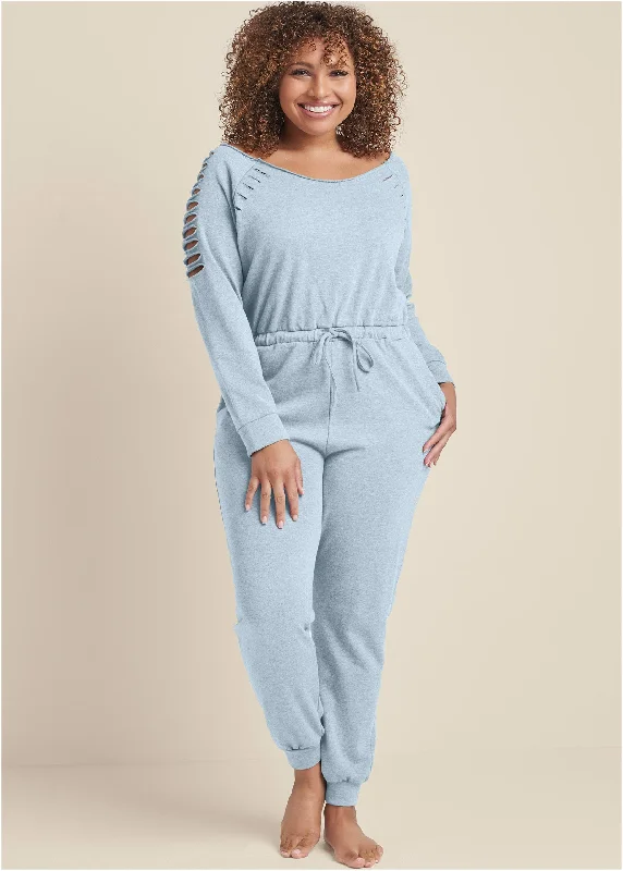 Slash sleeve jumpsuit - Light Blue