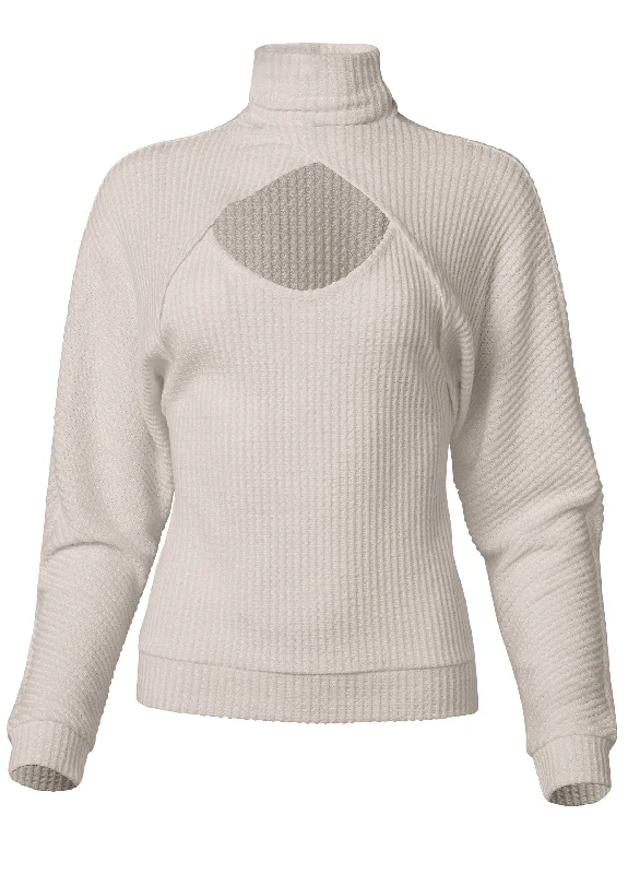 Wrap turtleneck keyhole top - Oatmeal