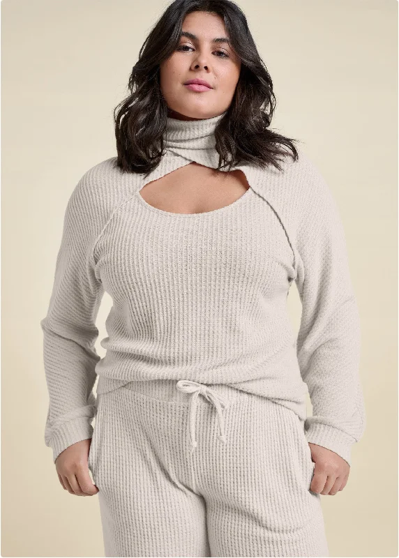 Wrap turtleneck keyhole top - Oatmeal