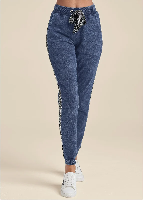 Washed sequin lounge joggers - Blue & Silver