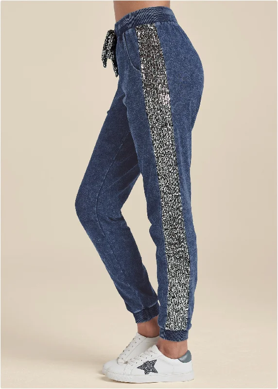 Washed sequin lounge joggers - Blue & Silver