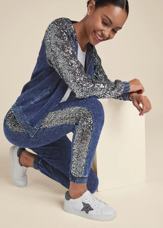 Washed sequin lounge joggers - Blue & Silver