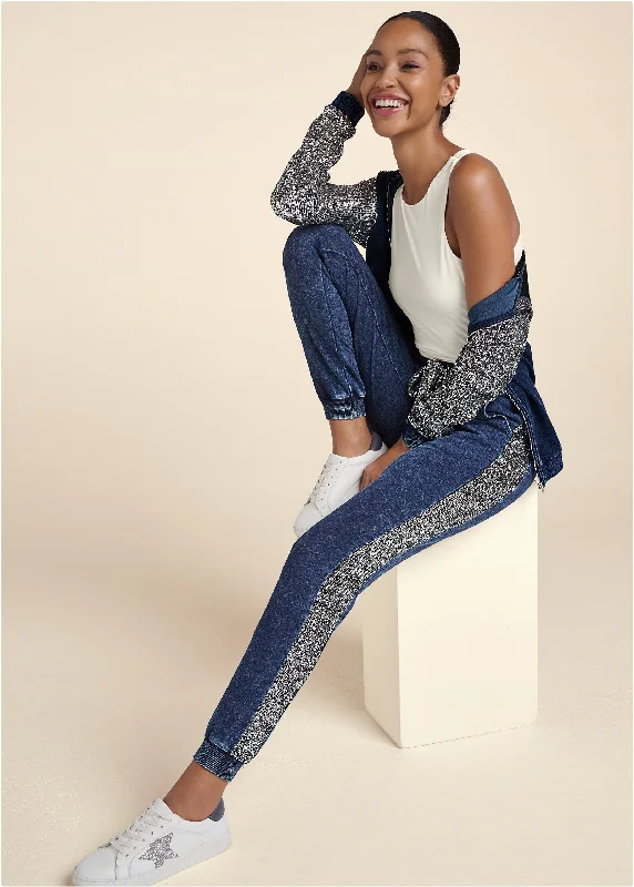 Washed sequin lounge joggers - Blue & Silver