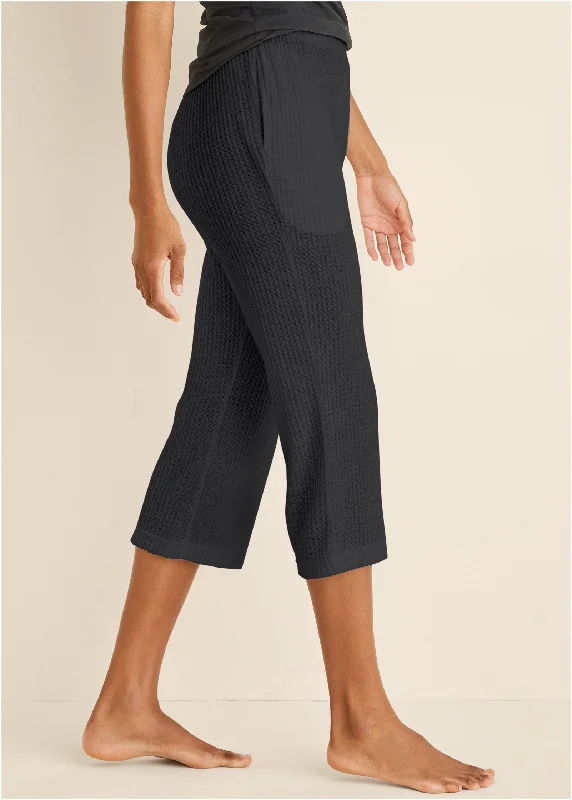 Cozy waffle crop pant - Black