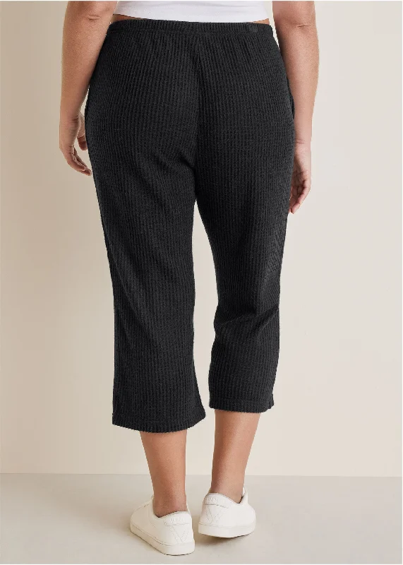 Cozy waffle crop pant - Black